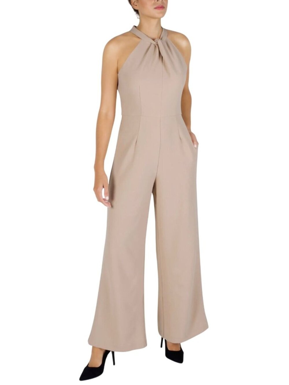 Julia Jordan Women's Twist Neck Halter Jumpsuit with Pockets Wide-Leg Size 12